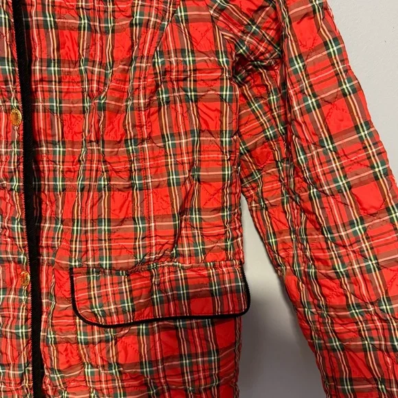 Talbots Red Plaid Quilted Jacket Black Trim Preppy Women’s medium - Picture 5 of 15